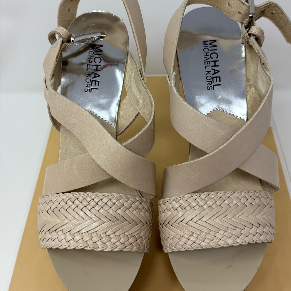 Michael Kors Strappy Platform Heels Beige Open Toe High Heel Sandals - Picture 6 of 12